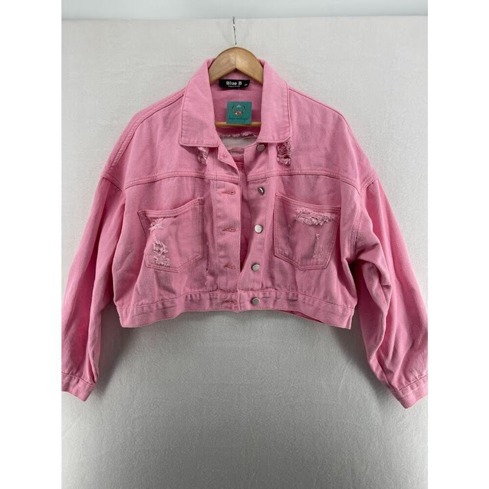 Blue Bβ Collection Boutique Pink Short Denim Jacket Size S/M NEW WITH TAGS